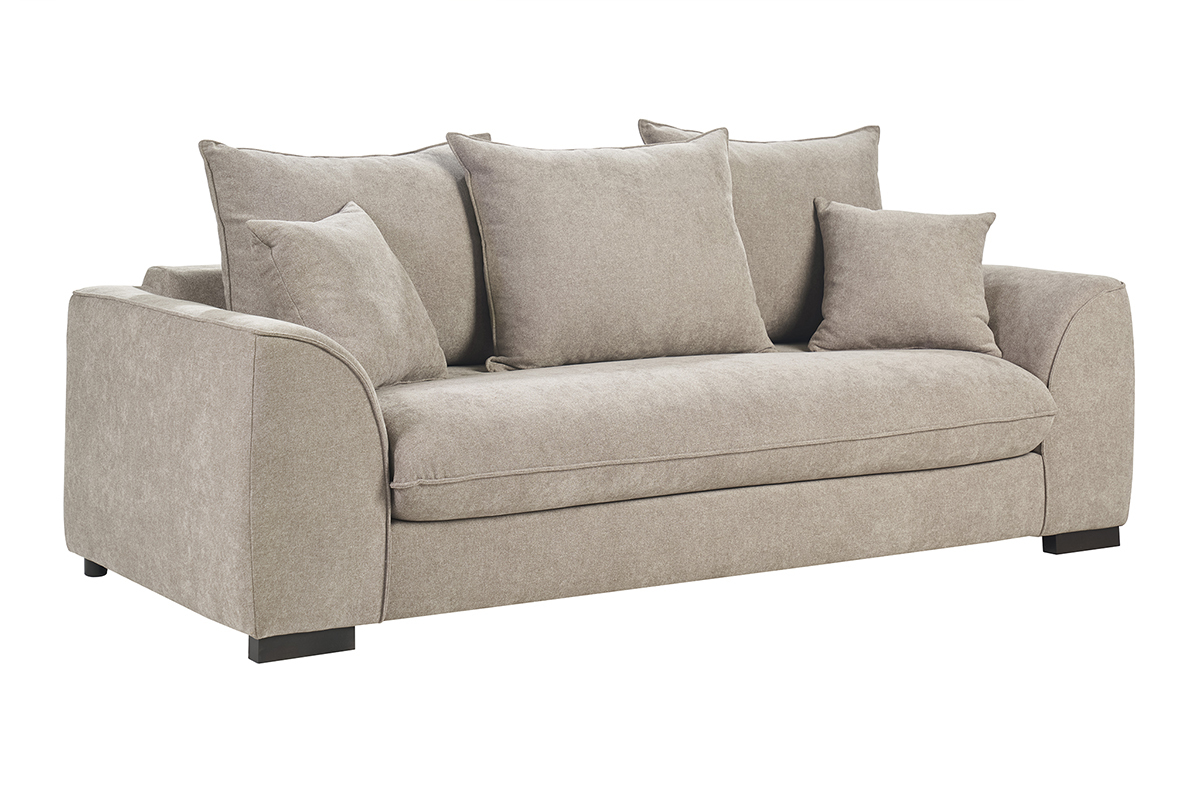 Canap convertible 3 places en tissu effet velours taupe avec matelas 12 cm ARMAND