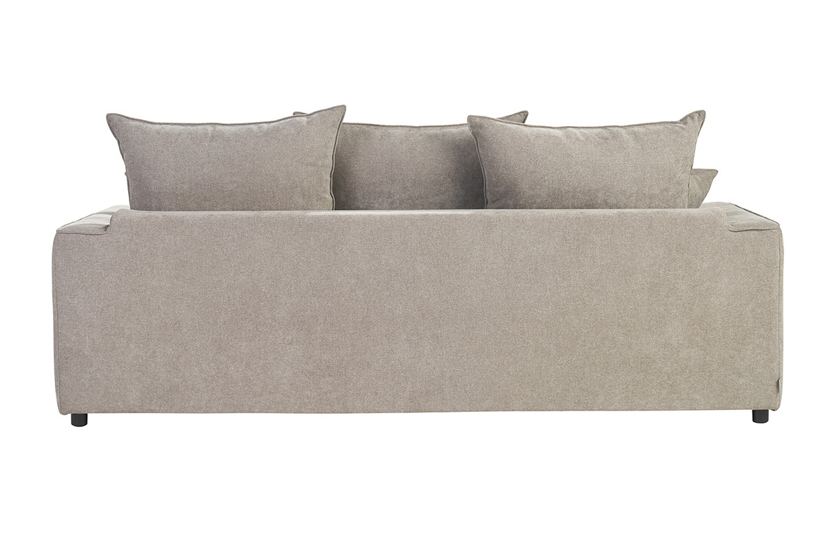 Canap� convertible 3 places en tissu effet velours taupe avec matelas 12 cm ARMAND