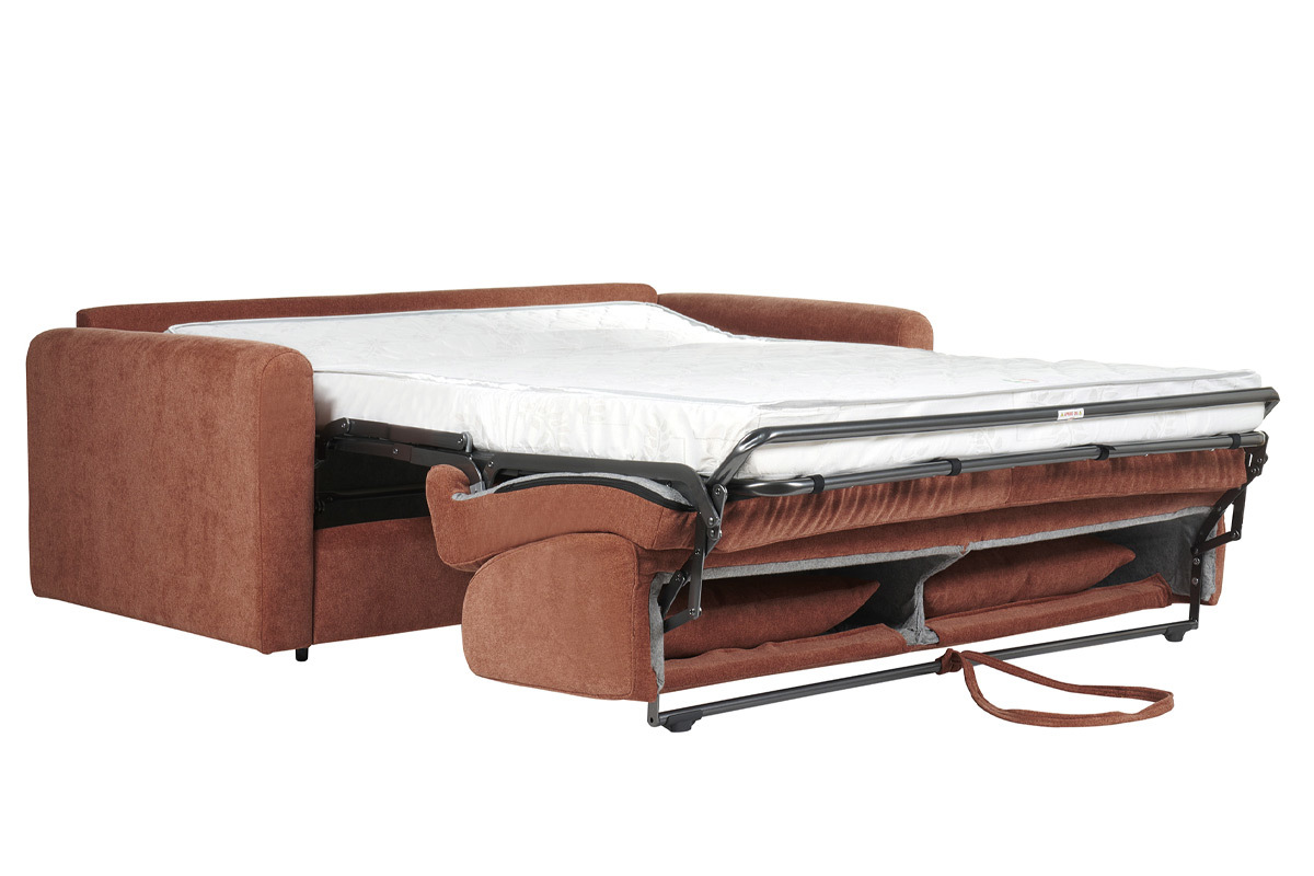 Canap convertible 3 places en tissu effet velours terre brle avec matelas 13 cm LETTO