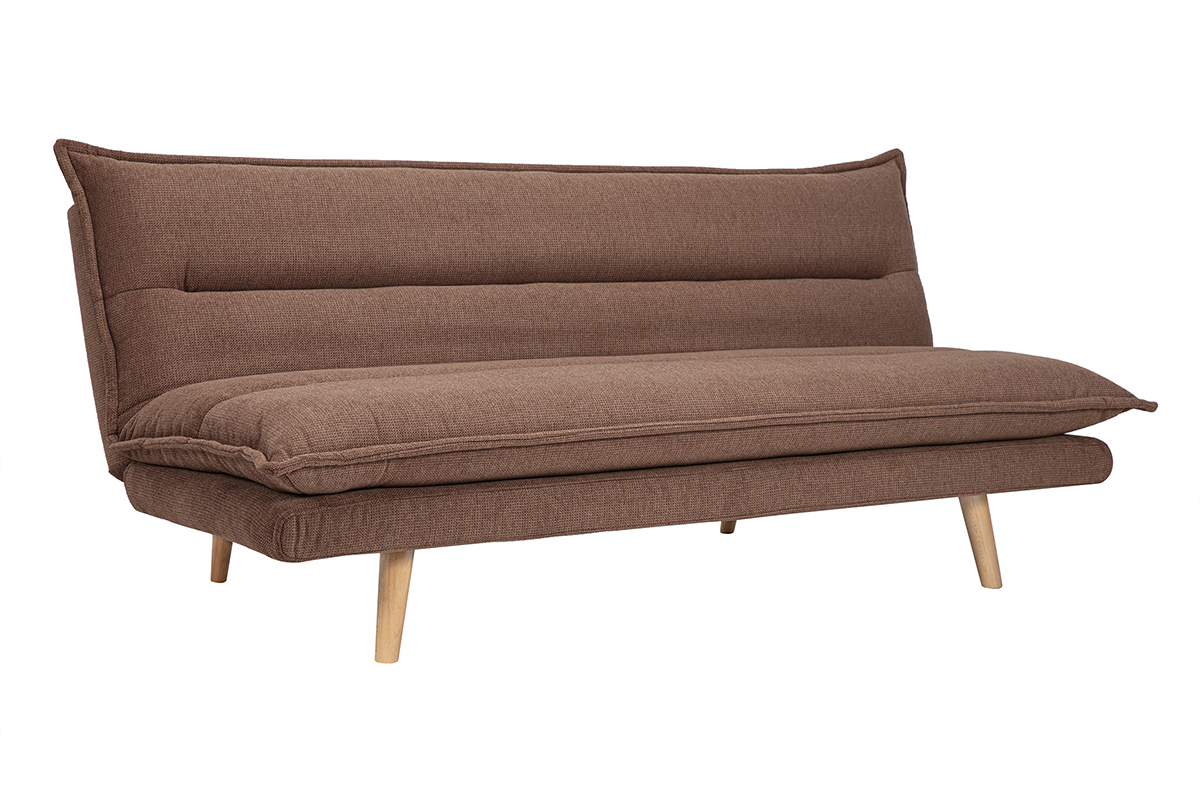 Canap convertible 3 places en tissu effet velours textur terre brle et bois clair BINGO