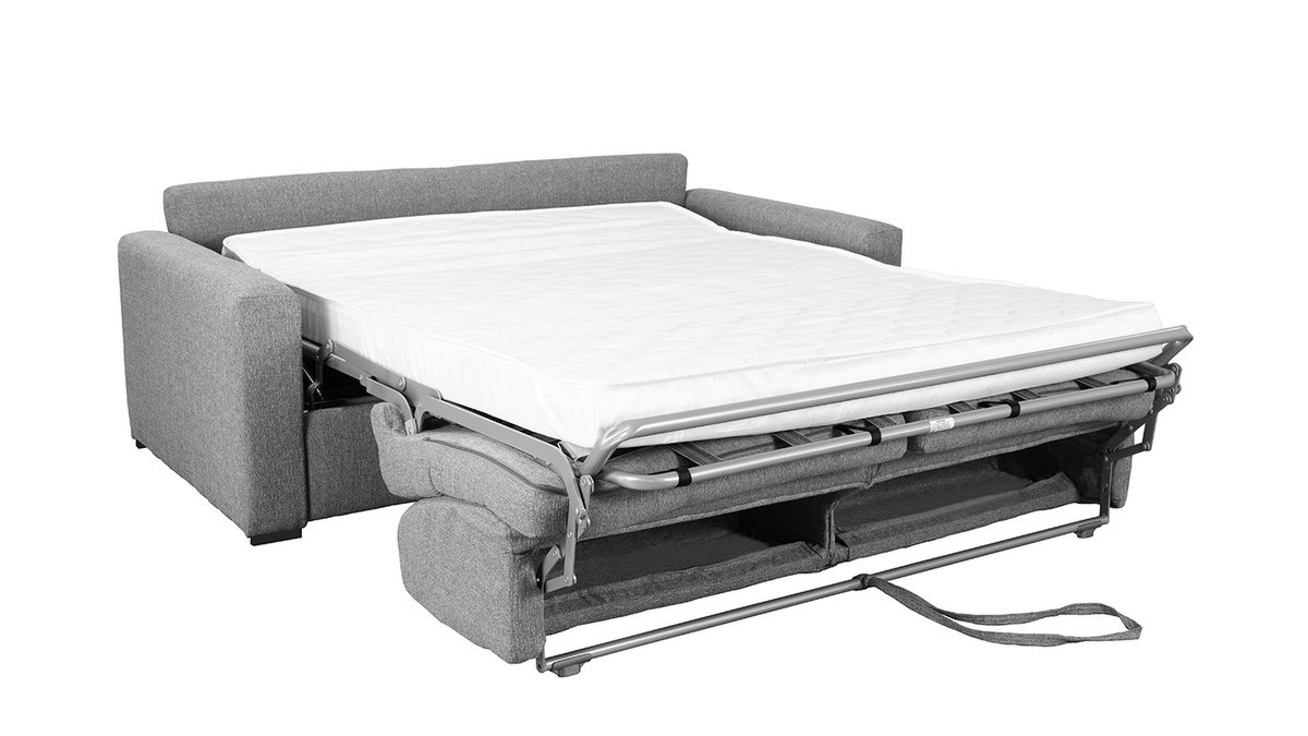 Canapé convertible 3 places en tissu gris avec matelas 12 cm DOME