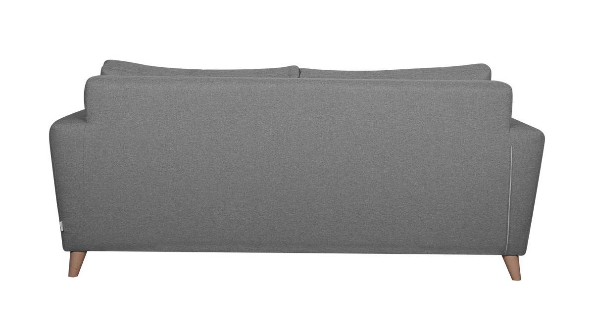 Canapé convertible 3 places en tissu gris chiné et bois clair avec matelas 9 cm BEAUBOURG - Miliboo & Stéphane Plaza