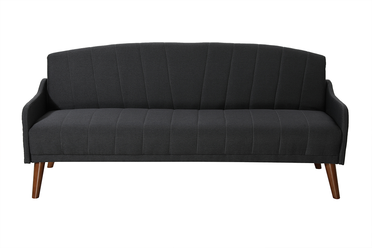 Canap convertible 3 places en tissu gris fonc et bois fonc ARYA