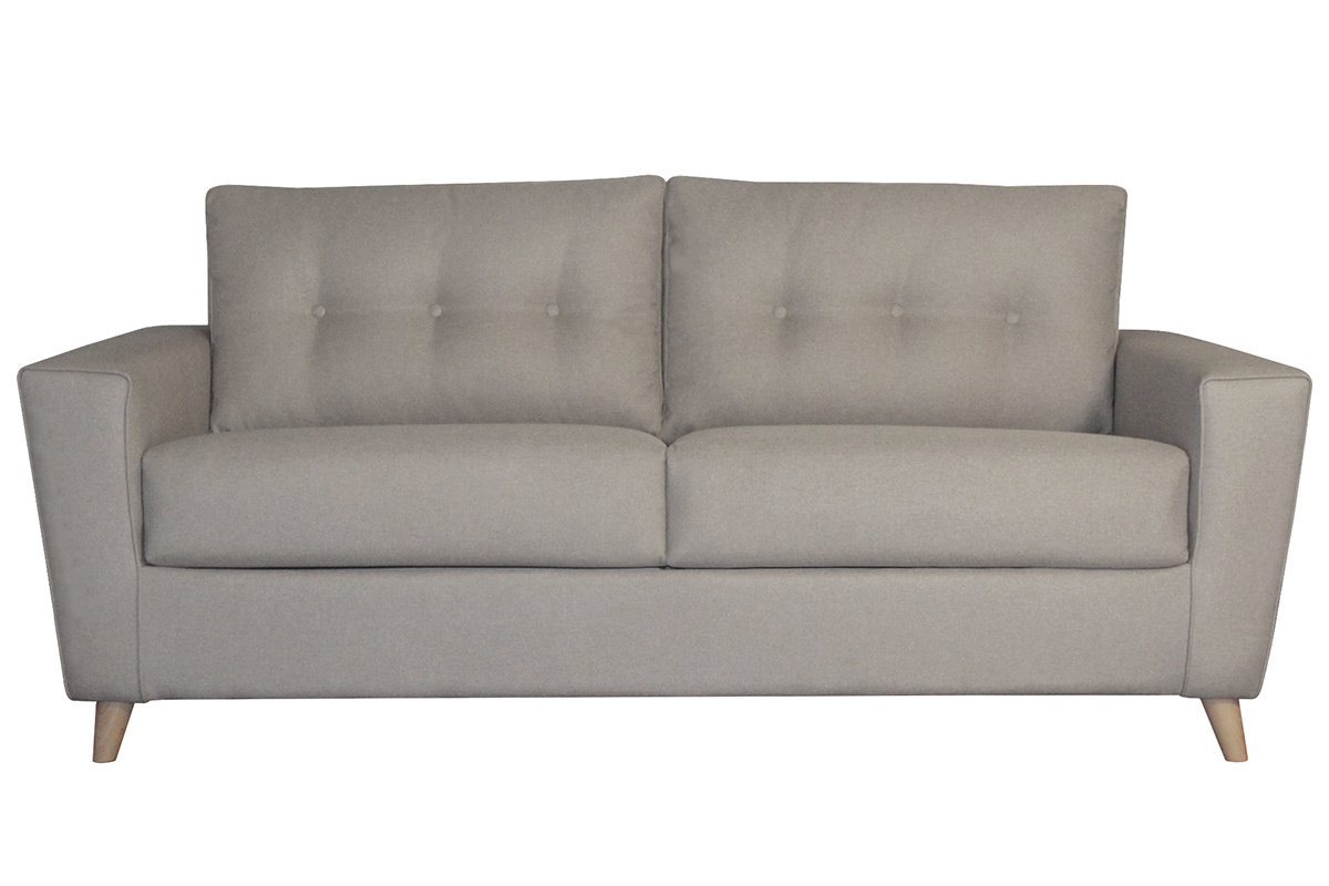 Canap convertible 3 places en tissu lin naturel et bois clair avec matelas 9 cm BEAUBOURG