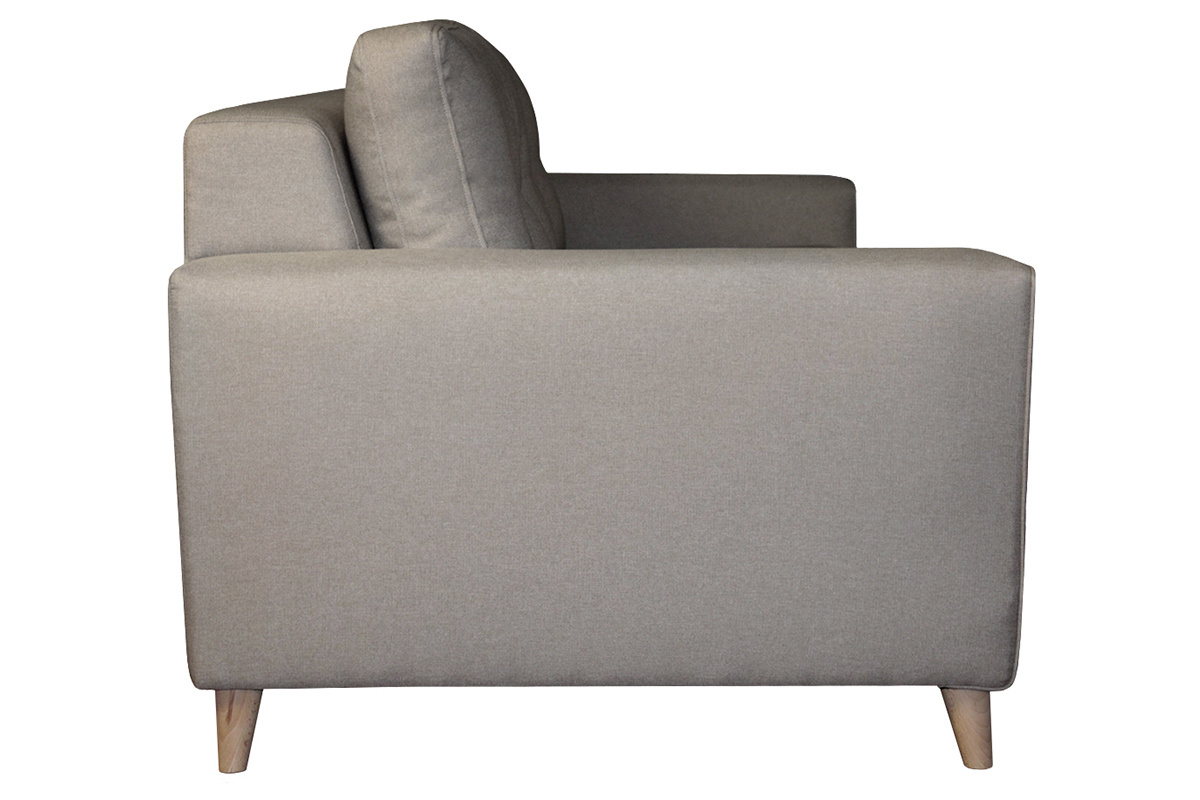 Canap convertible 3 places en tissu lin naturel et bois clair avec matelas 9 cm BEAUBOURG