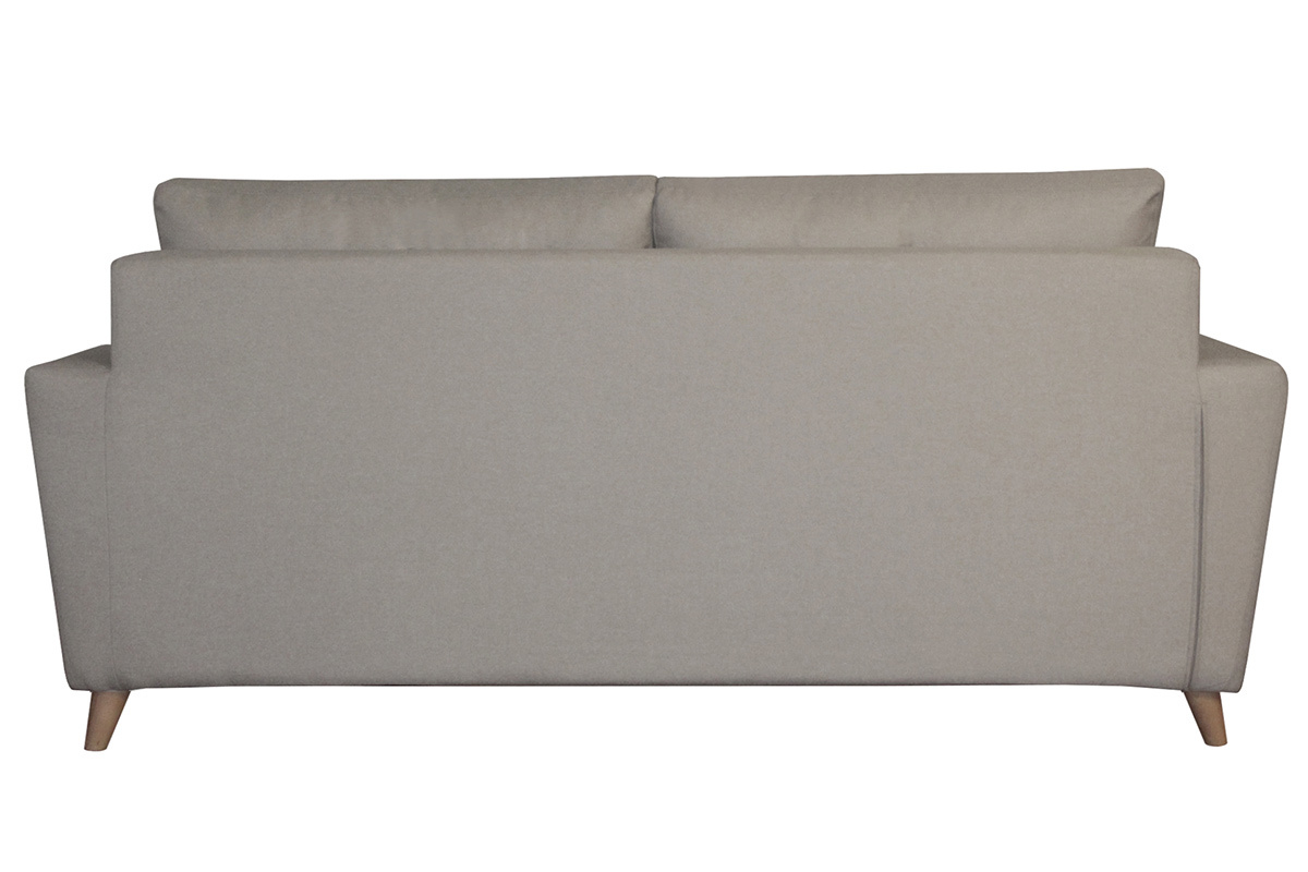 Canap convertible 3 places en tissu lin naturel et bois clair avec matelas 9 cm BEAUBOURG