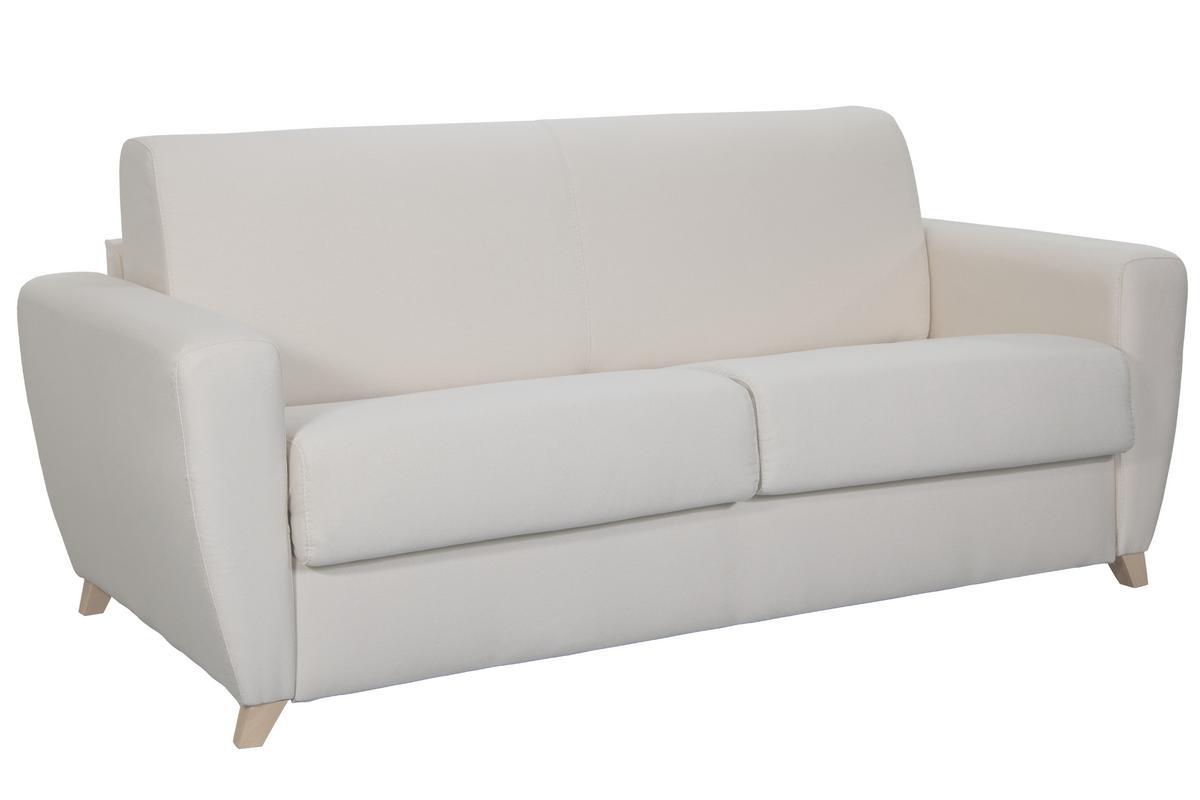 Canap convertible 3 places en tissu naturel et bois clair avec matelas L140 cm 12 cm GRAHAM