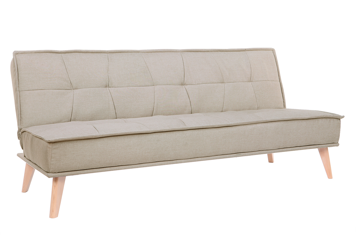 Canap� convertible 3 places en tissu naturel et bois SHANTI