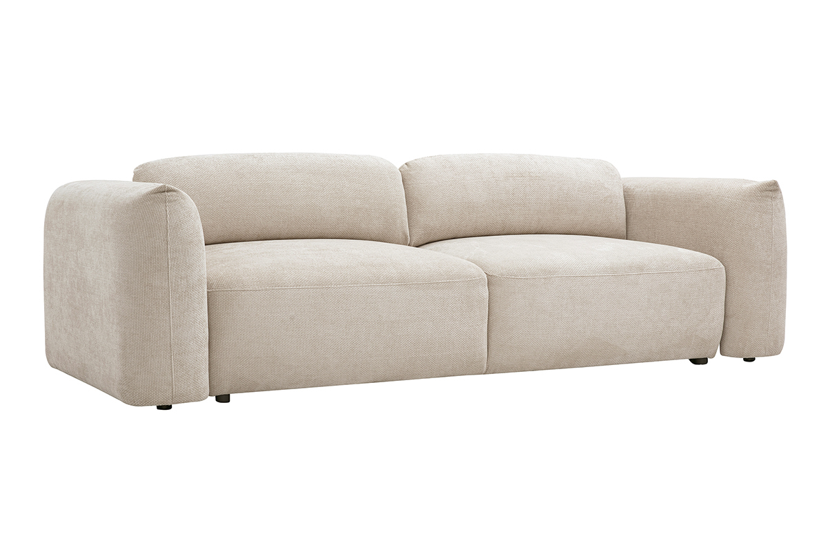 Canap� convertible 4 places avec coffre en tissu velours chenille beige SWELL