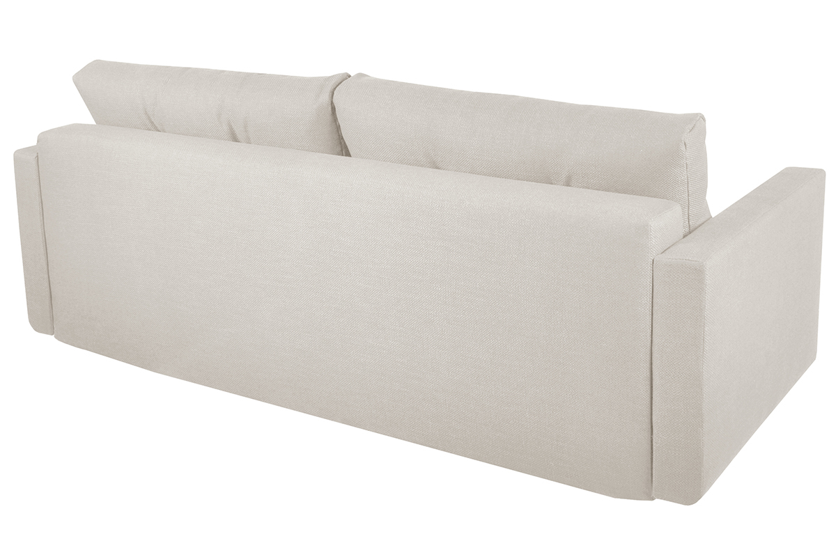 Canap convertible avec coffre 3 places en tissu beige et bois clair MIRA