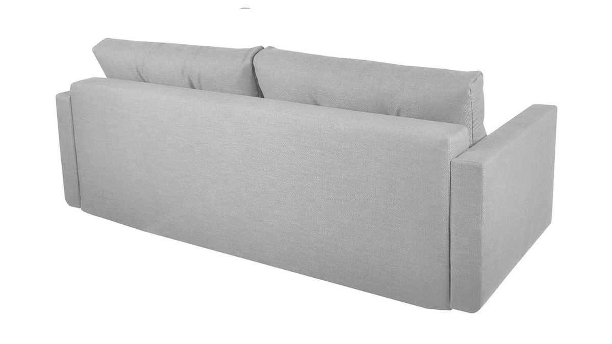 Canap convertible avec coffre 3 places en tissu gris clair et bois clair MIRA