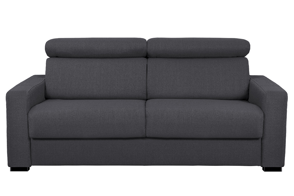 Canap convertible avec ttires ajustables 3 places en tissu effet velours gris anthracite avec matelas 12 cm NORO