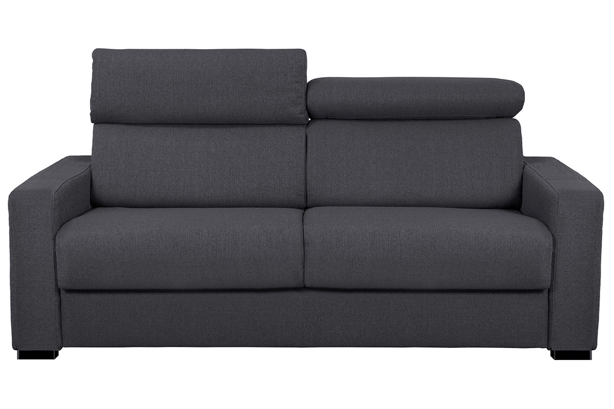 Canap convertible avec ttires ajustables 3 places en tissu effet velours gris anthracite avec matelas 12 cm NORO