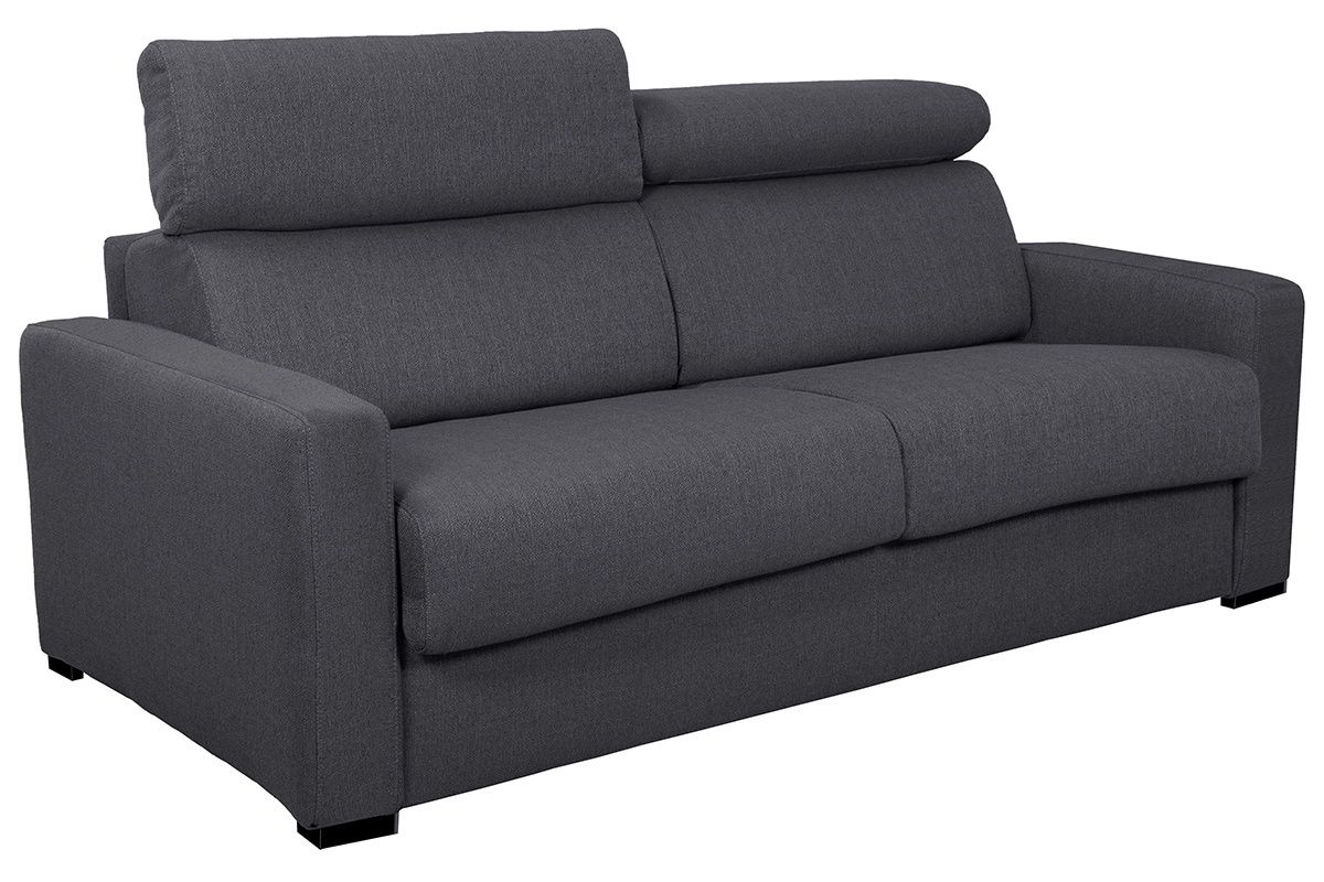 Canap convertible avec ttires ajustables 3 places en tissu effet velours gris anthracite avec matelas 12 cm NORO