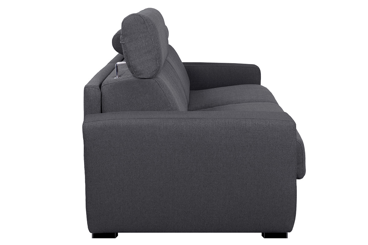 Canap convertible avec ttires ajustables 3 places en tissu effet velours gris anthracite avec matelas 12 cm NORO