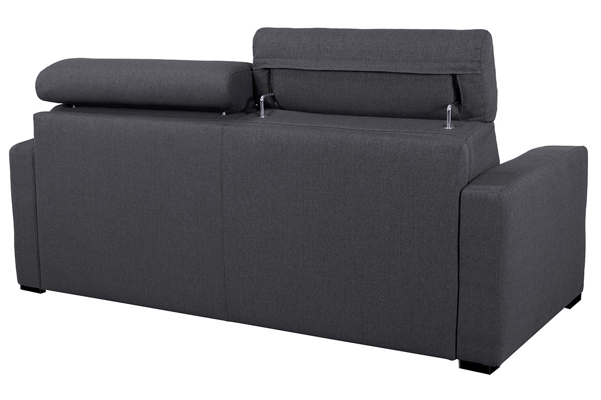 Canap convertible avec ttires ajustables 3 places en tissu effet velours gris anthracite avec matelas 12 cm NORO