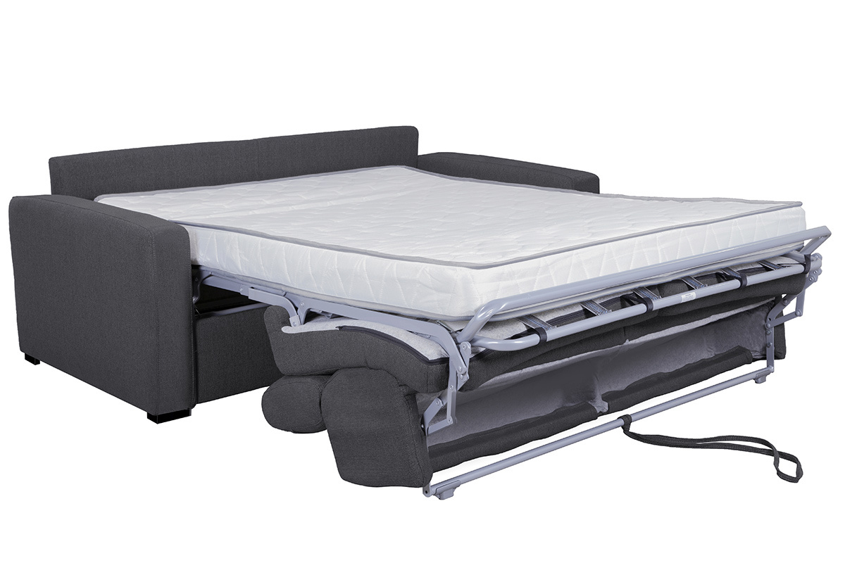 Canap convertible avec ttires ajustables 3 places en tissu effet velours gris anthracite avec matelas 12 cm NORO