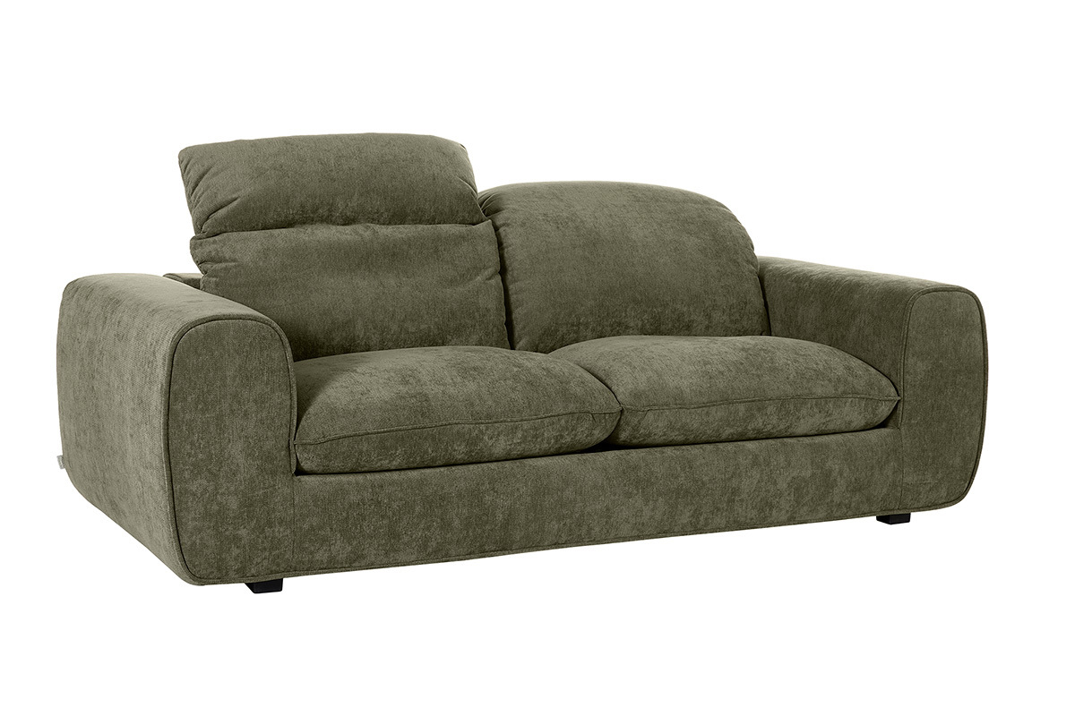 Canap� convertible avec t�ti�res ajustables 3 places en tissu effet velours textur� vert kaki NOAM