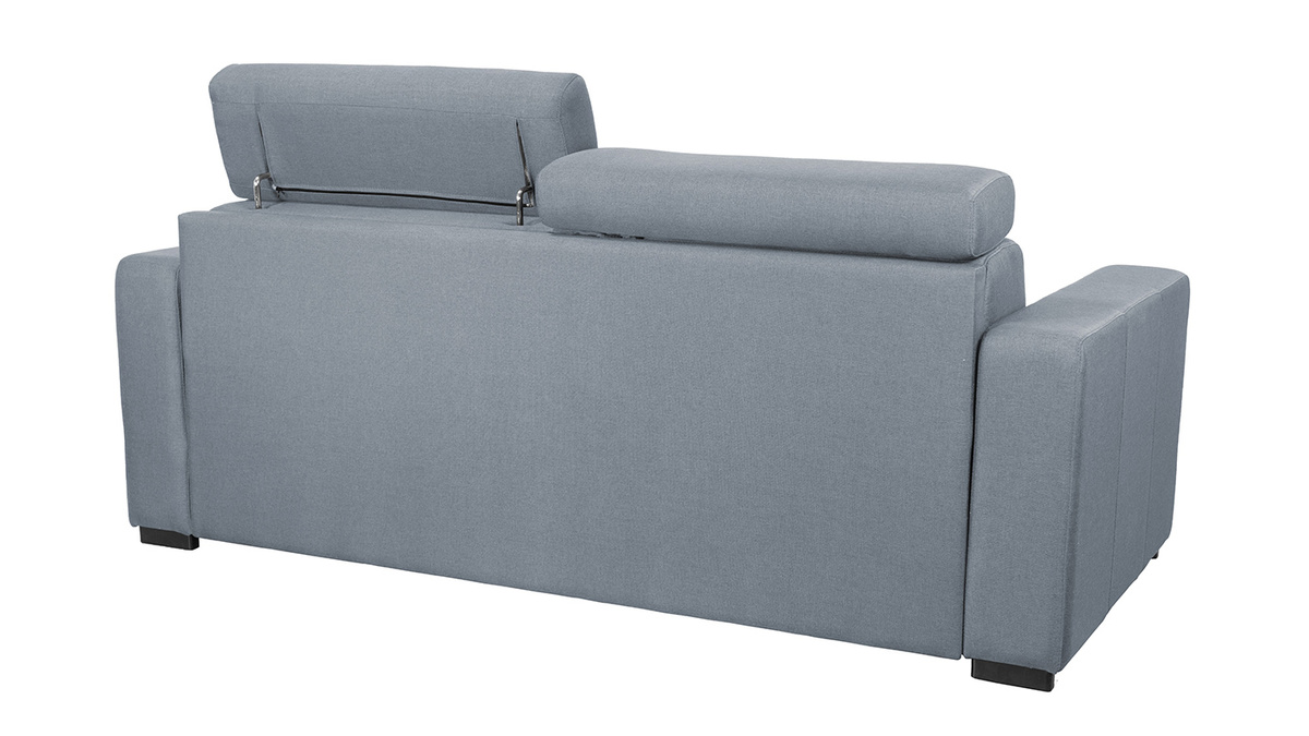 Canapé convertible avec têtières ajustables 3 places en tissu gris clair avec matelas 12 cm NORO