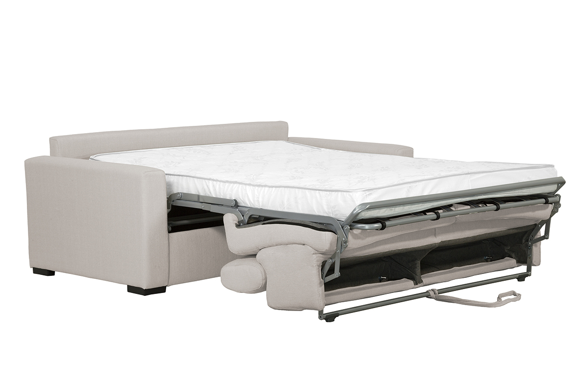 Canap� convertible contemporain avec t�ti�res ajustables beige avec matelas 12 cm NORO