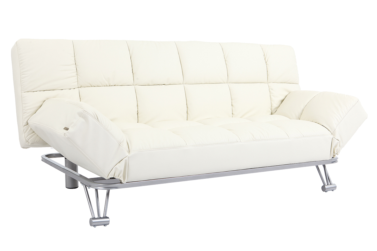 Canap� convertible cuir 3 places blanc cass� MANHATTAN - cuir de vache