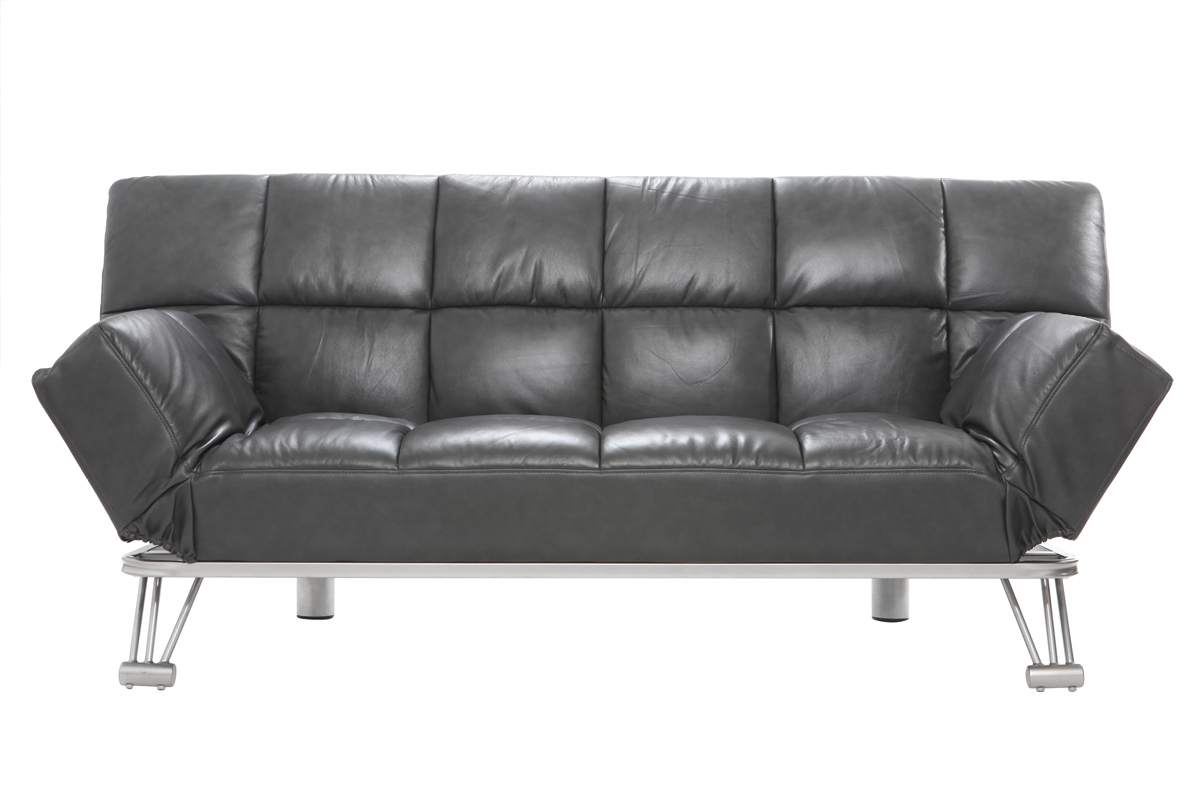 Canap� convertible cuir 3 places gris MANHATTAN - cuir de vache