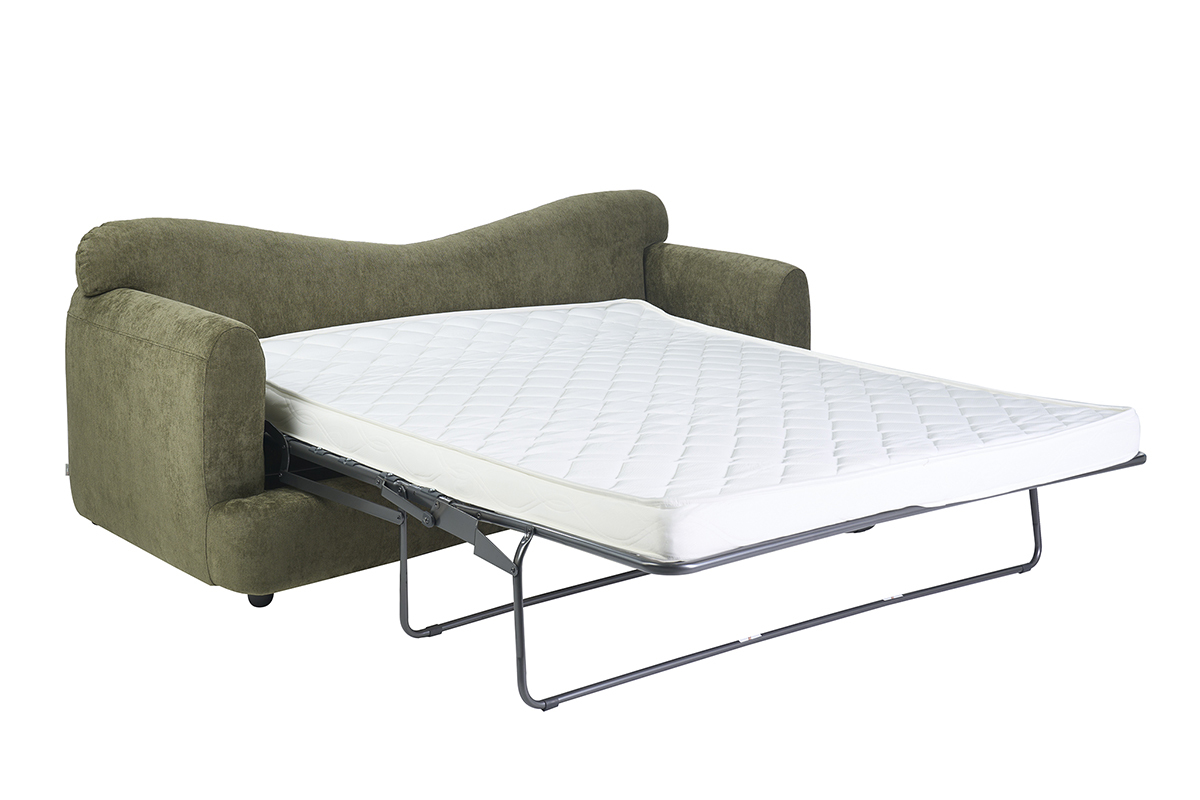 Canap� convertible d�houssable 3-4 places design haricot en tissu effet velours textur� vert kaki SACHA