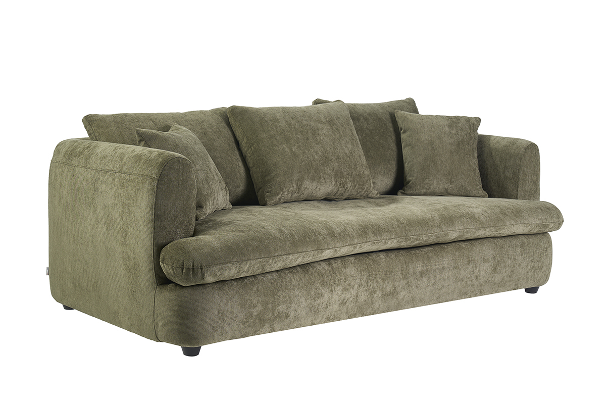Canap� convertible d�houssable 3-4 places design haricot en tissu effet velours textur� vert kaki SACHA