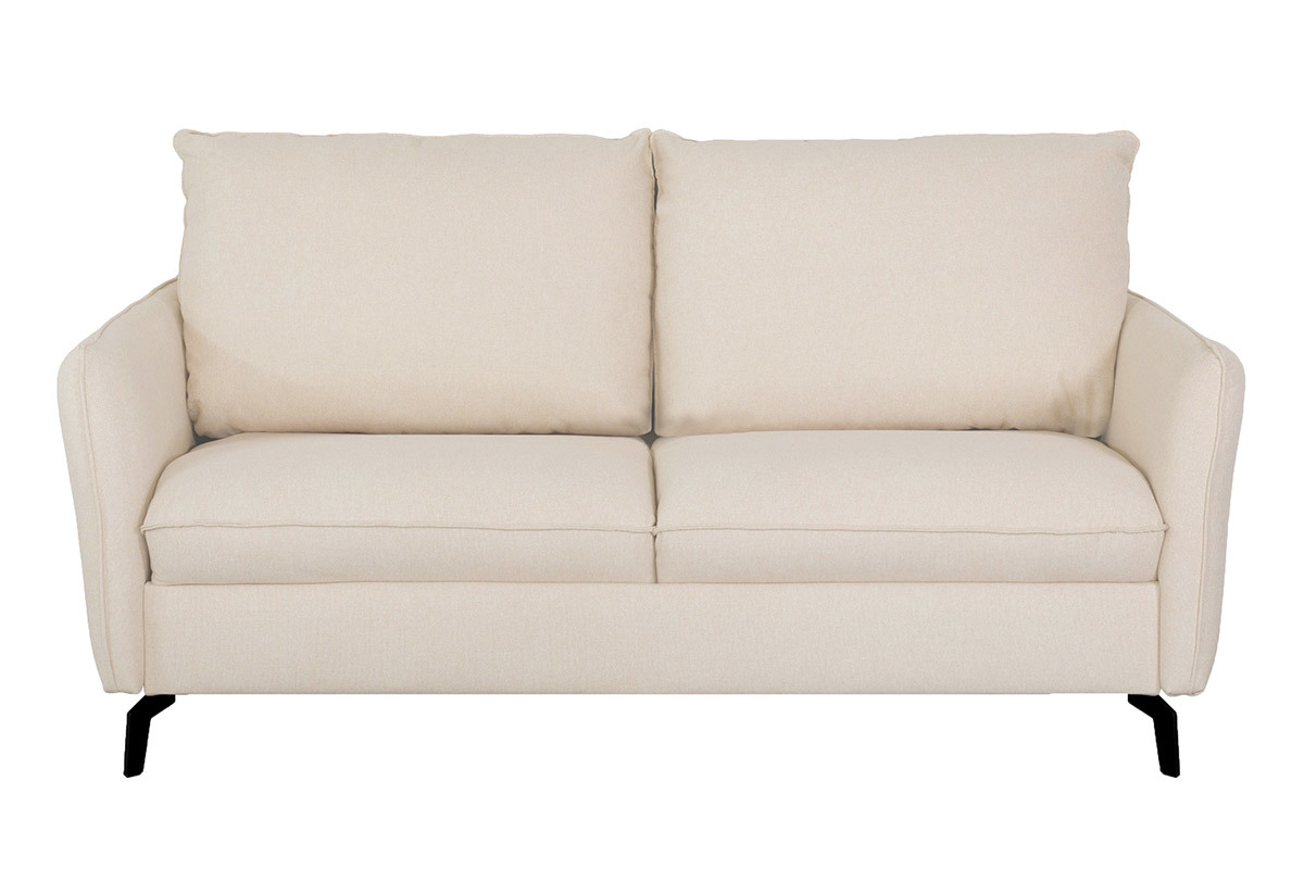 Canap convertible design 3 places en tissu beige et mtal noir avec matelas 12 cm LIAM