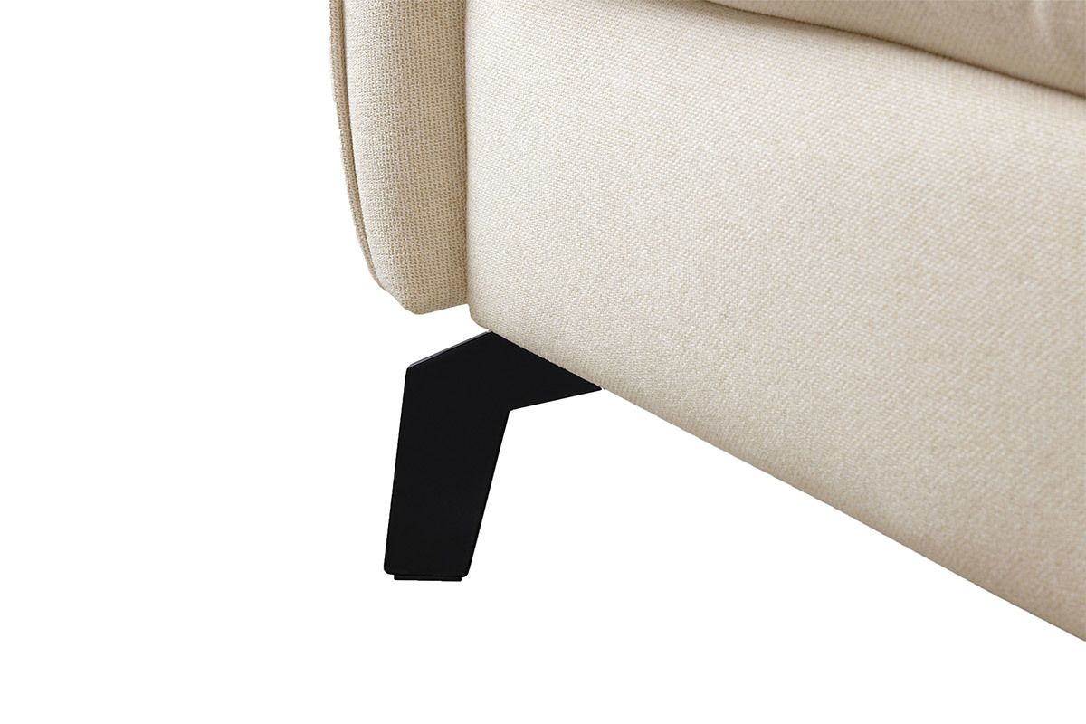 Canap convertible design 3 places en tissu beige et mtal noir avec matelas 12 cm LIAM