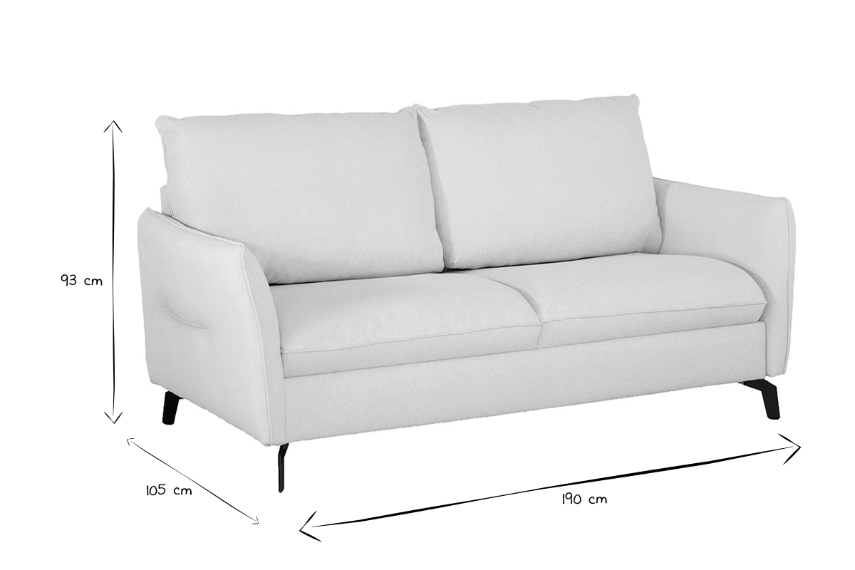 Canap convertible design 3 places en tissu beige et mtal noir avec matelas 12 cm LIAM