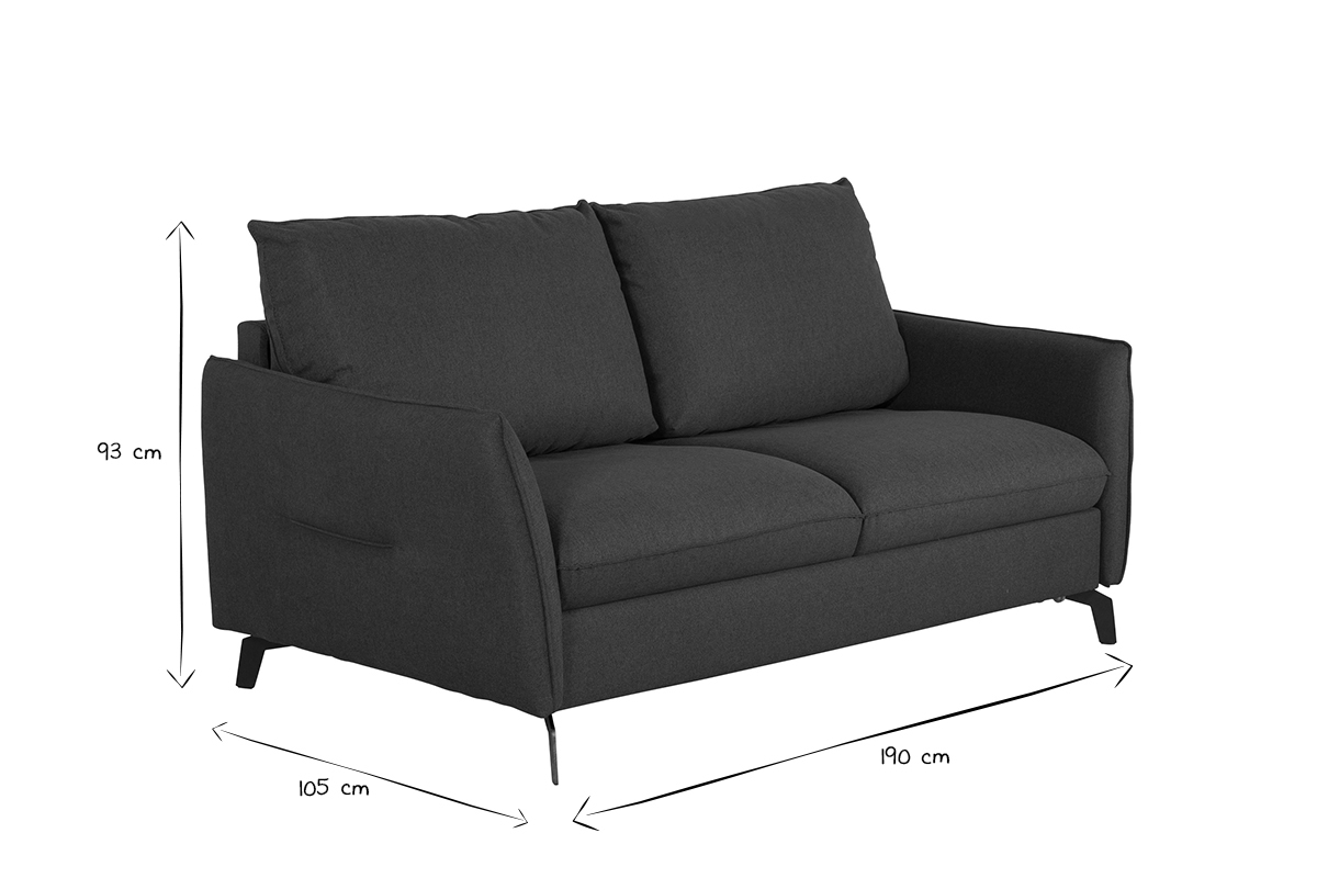 Canap convertible design 3 places en tissu bleu canard et mtal noir avec matelas 12 cm LIAM