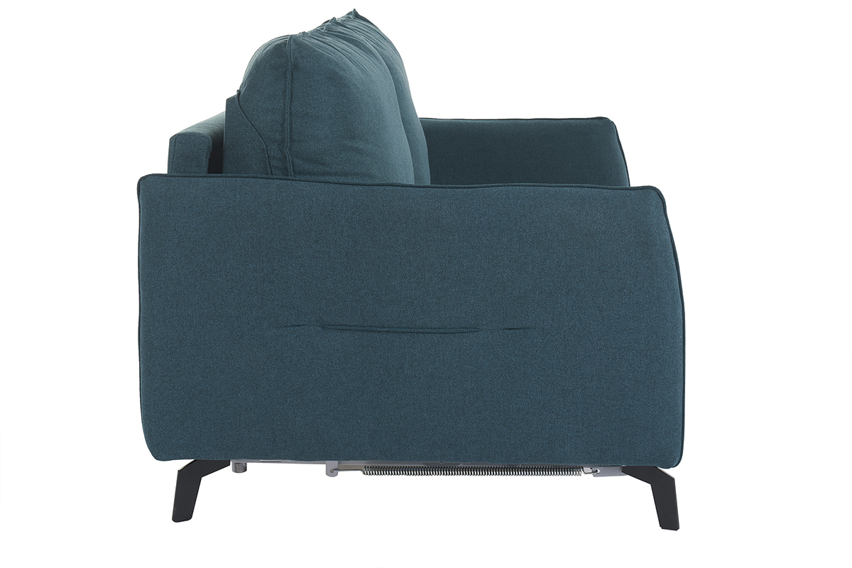 Canap convertible design 3 places en tissu bleu canard et mtal noir avec matelas 12 cm LIAM
