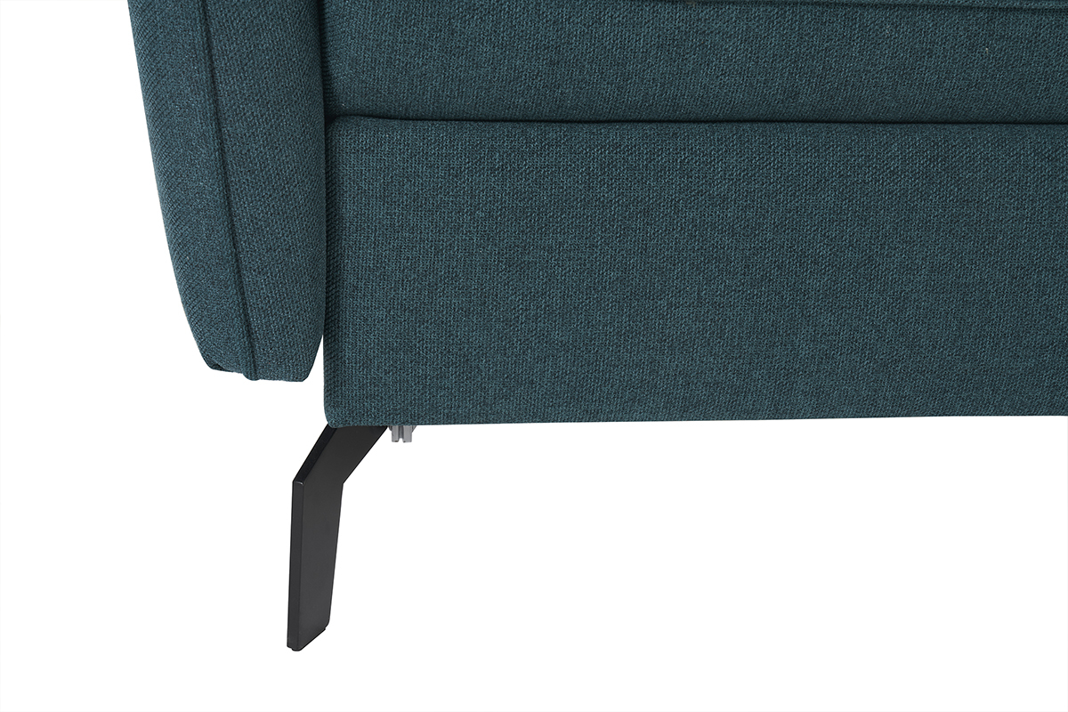 Canap convertible design 3 places en tissu bleu canard et mtal noir avec matelas 12 cm LIAM