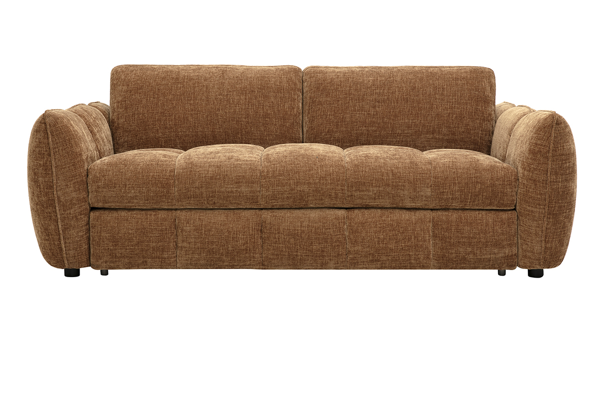 Canap� convertible design 3 places en tissu effet velours textur� terre br�l�e WONDER