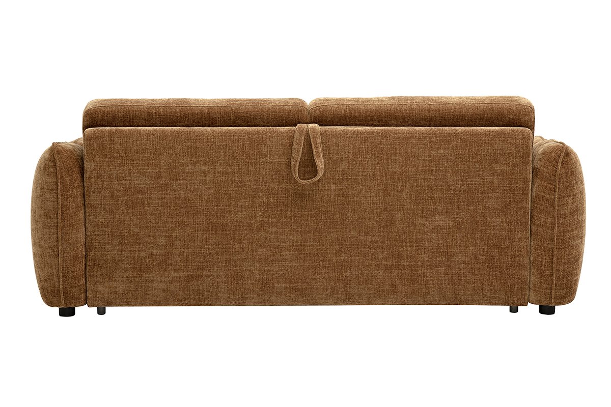 Canap� convertible design 3 places en tissu effet velours textur� terre br�l�e WONDER