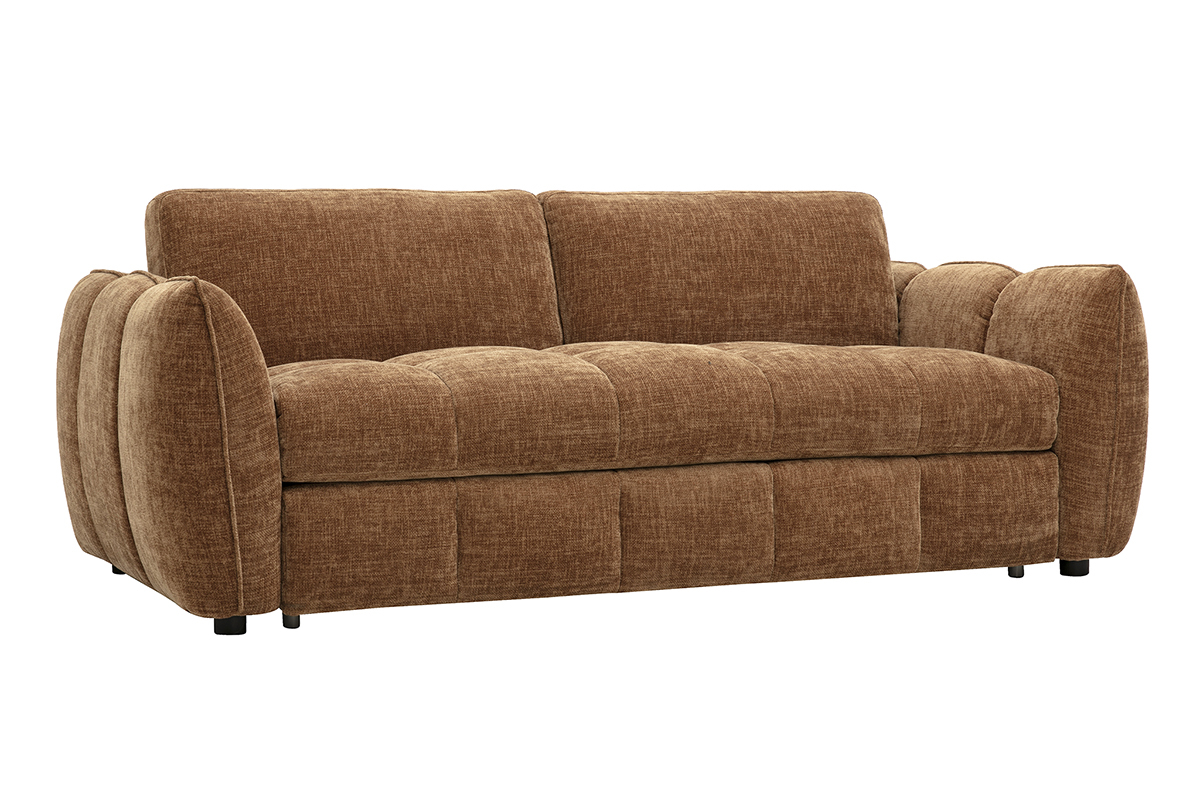 Canap� convertible design 3 places en tissu effet velours textur� terre br�l�e WONDER