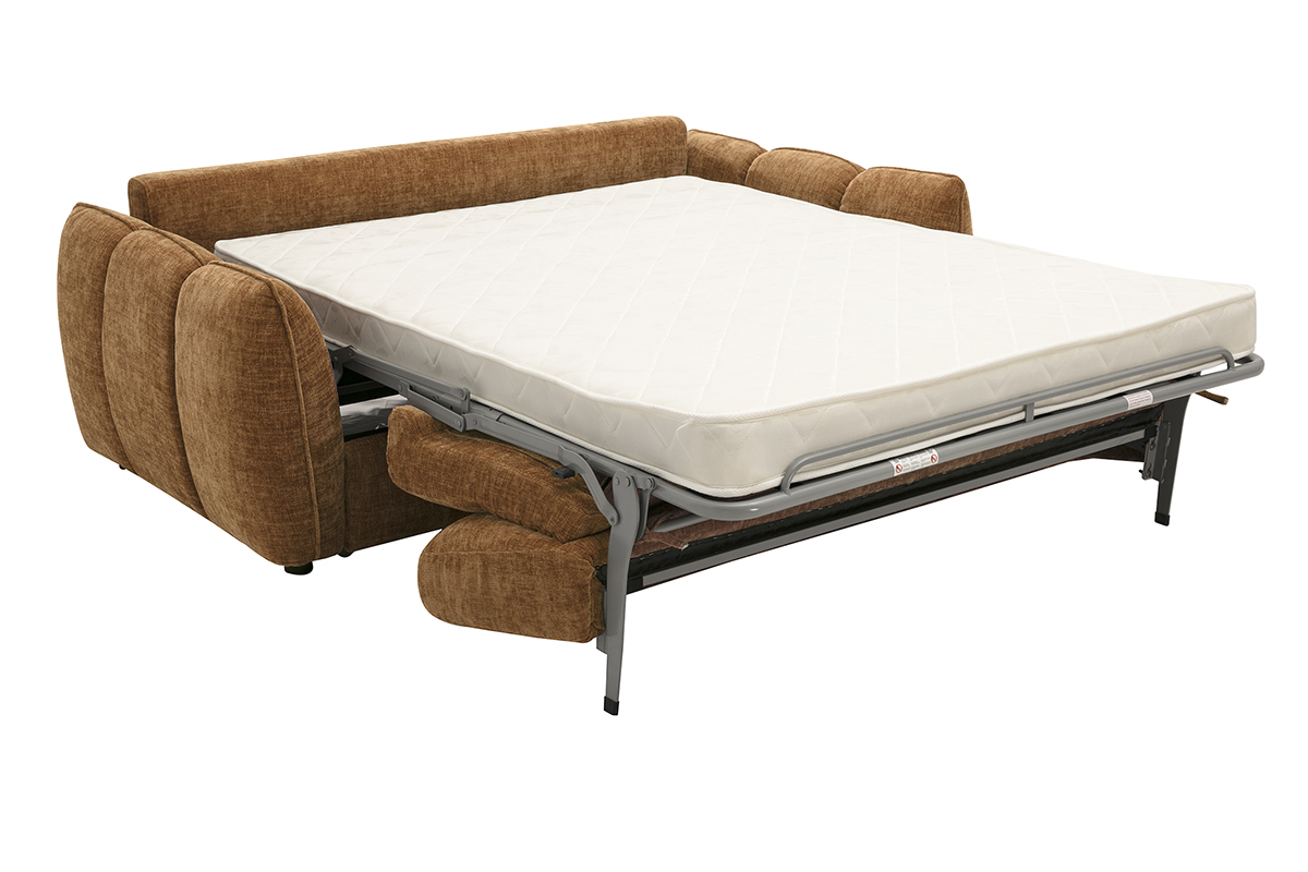 Canap� convertible design 3 places en tissu effet velours textur� terre br�l�e WONDER