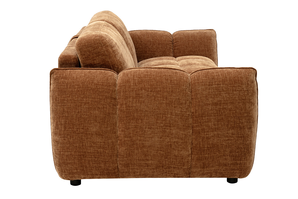Canap� convertible design 3 places en tissu effet velours textur� terre br�l�e WONDER