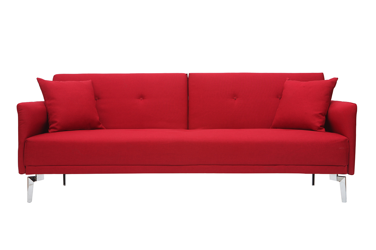Canap� convertible design 3 places en tissu rouge ELIN