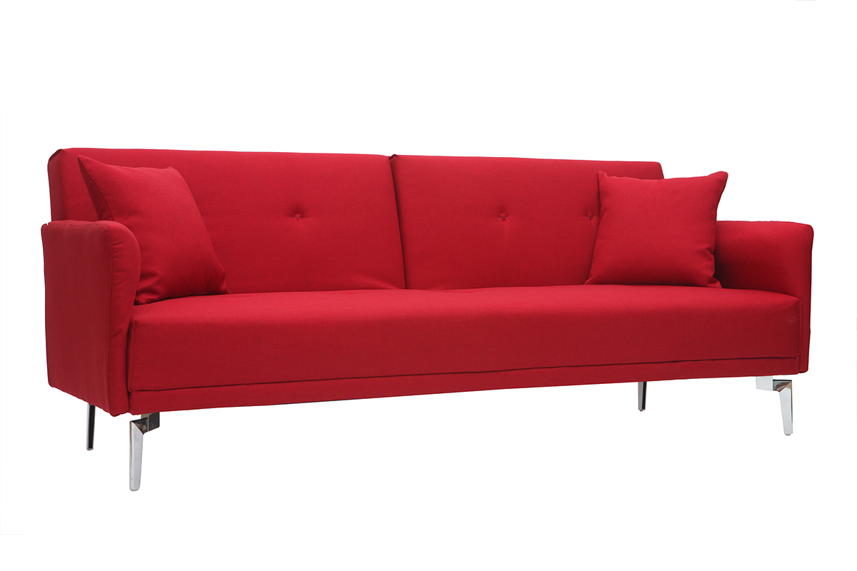 Canap� convertible design 3 places en tissu rouge ELIN