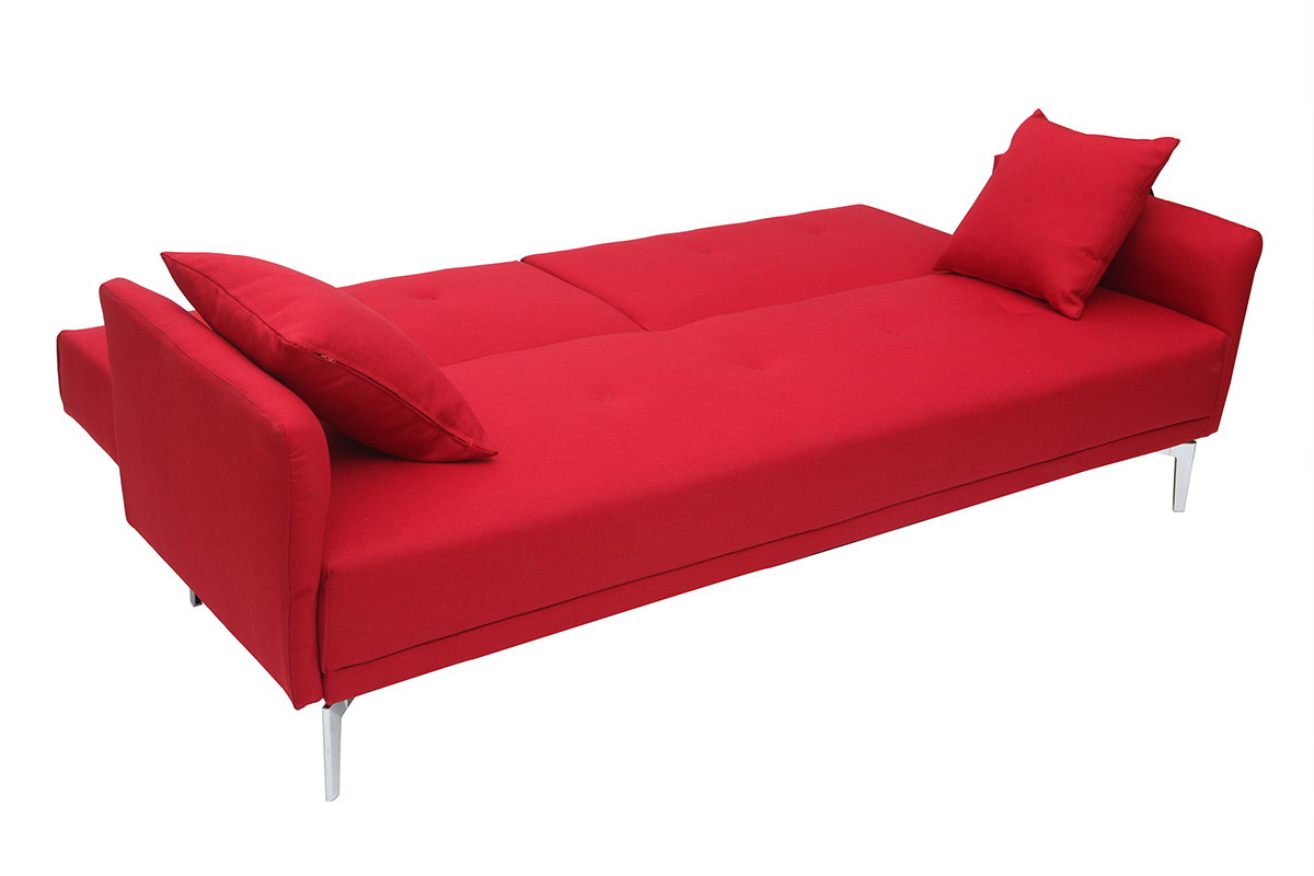 Canap� convertible design 3 places en tissu rouge ELIN