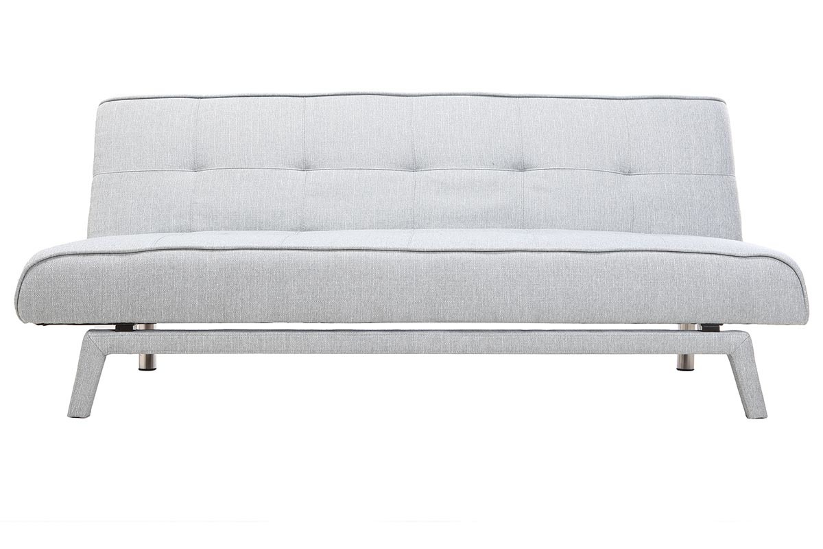 Canap convertible design 3 places tissu gris clair BUCK