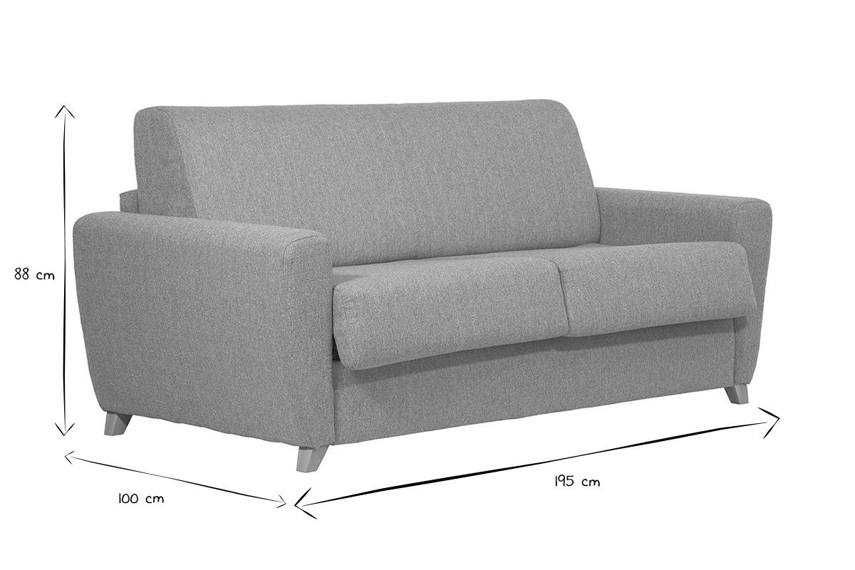 Canap� convertible en tissu gris clair et bois clair avec matelas 18 cm GRAHAM