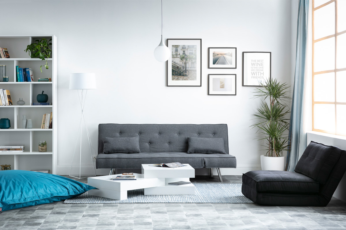 Canap� convertible en tissu gris fonc� LEONARD