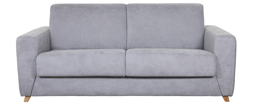 Canap� convertible scandinave 3 places effet velours gris SVEN