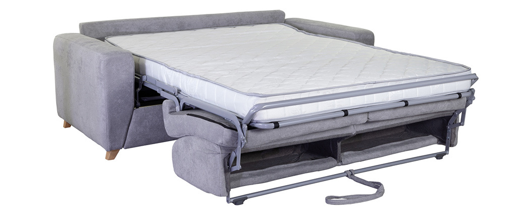 Canap� convertible scandinave 3 places effet velours gris SVEN