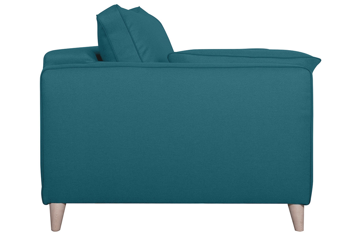Canap� convertible scandinave 3 places en tissu bleu canard et bois clair avec matelas 10 cm PAPEL