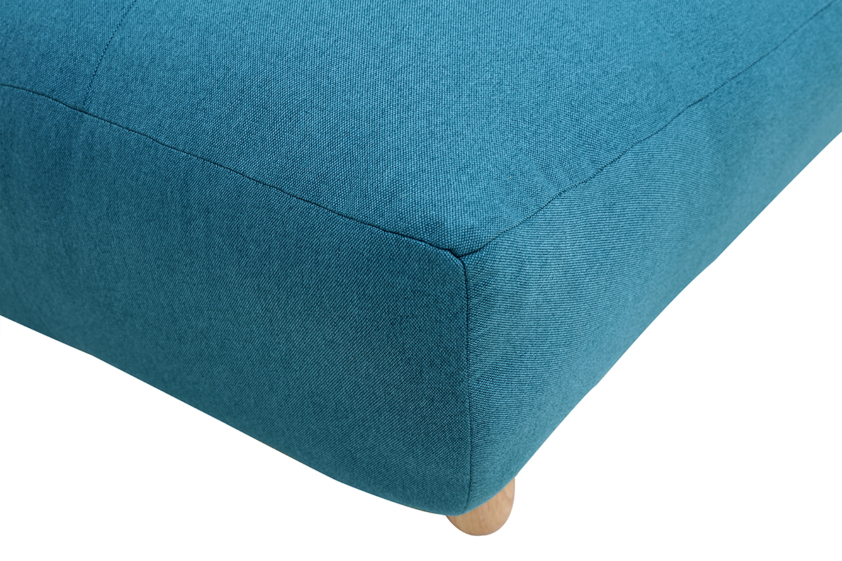 Canapé convertible scandinave 3 places en tissu bleu canard et bois clair YUMI