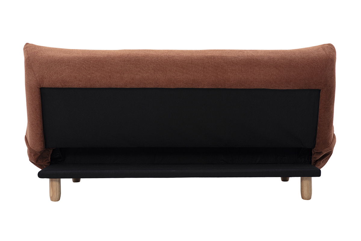 Canap� convertible scandinave 3 places en tissu chenille terre br�l�e et bois clair YUMI